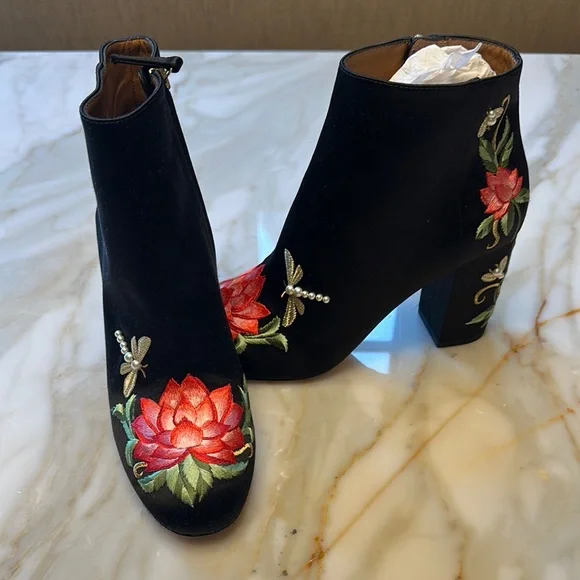 Aquazzura Embroidered Satin Booties - Picture 2 of 10